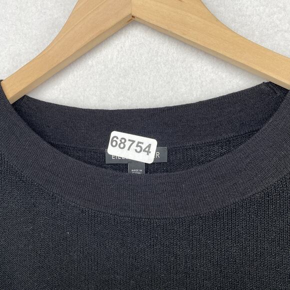 EILEEN FISHER Sweater S M Organic Linen Blend Ribbed Tunic 3/4 Sleeve Black - Picture 12 of 12